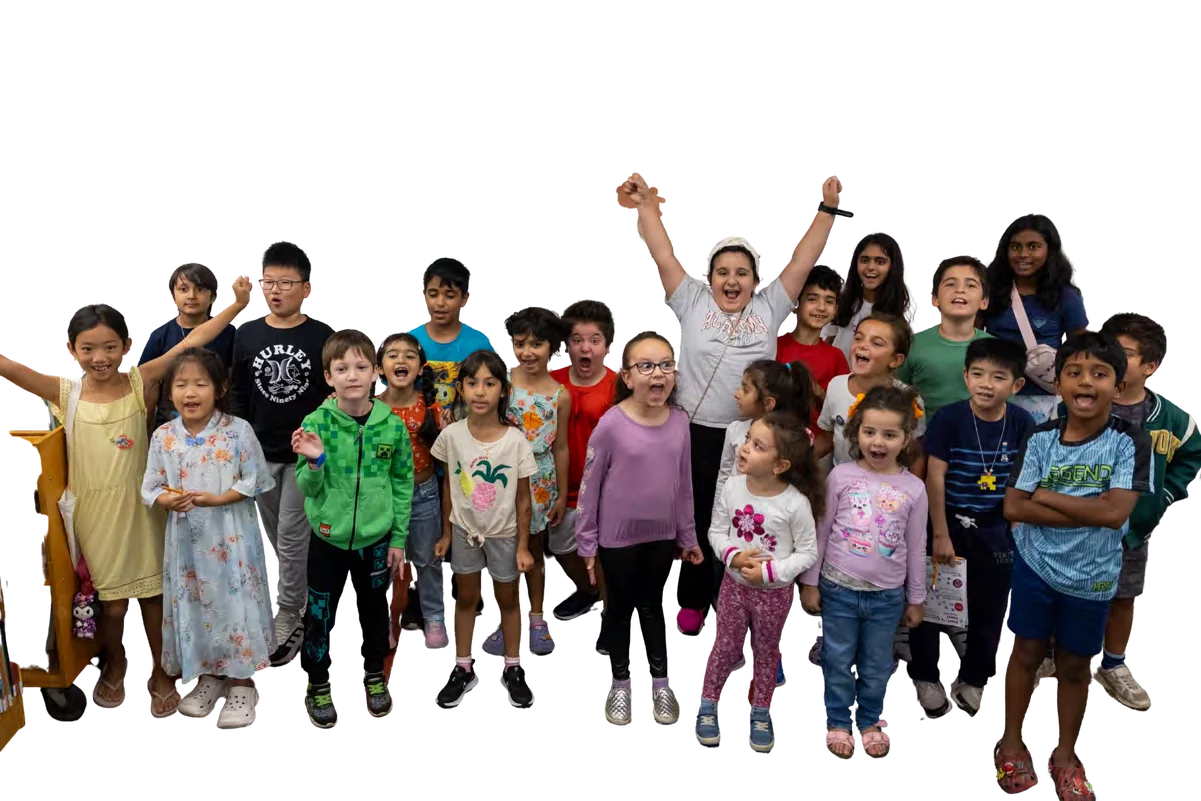 A group of cheering Newmarket children